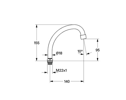 Technische Zeichnung einer Armatur mit Maßangaben