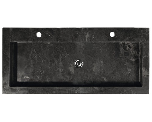 Waschtischplatte aus Stein mit zwei Hahnlöchern und Ablaufgarnitur