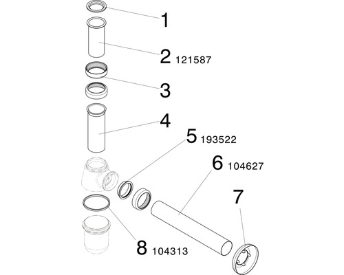 Explosionszeichnung eines Siphon-Sets für Waschbecken