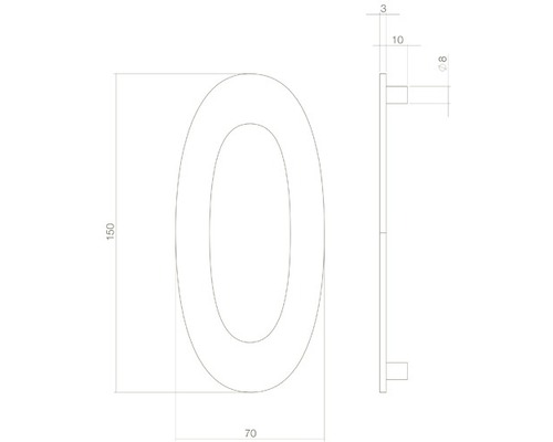 Technische Zeichnung einer Hausnummer Null mit Maßangaben