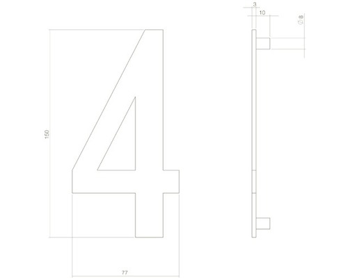 Technische Zeichnung der Hausnummer 4 mit Maßangaben