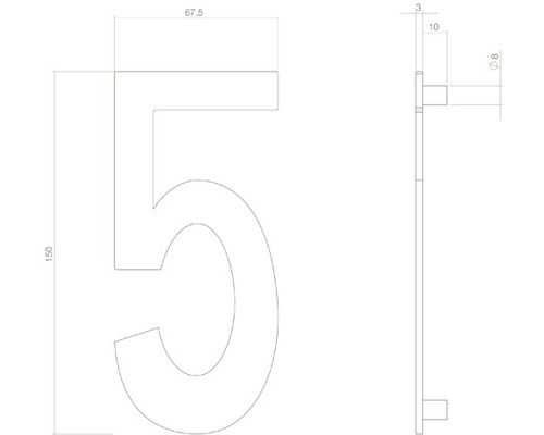 Zeichnung einer Hausnummer Fünf mit Maßangaben