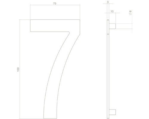 Technische Zeichnung der Hausnummer Sieben mit Maßangaben