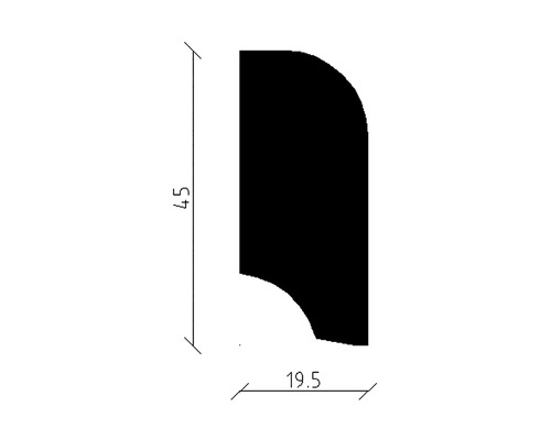Abmessungen eines Profils mit einer Höhe von 45 mm und einer Breite von 19,5 mm