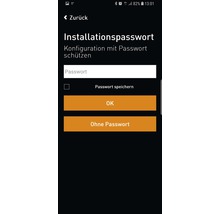 Screenshot eines Smartphones mit der Aufforderung, ein Installationspasswort einzugeben