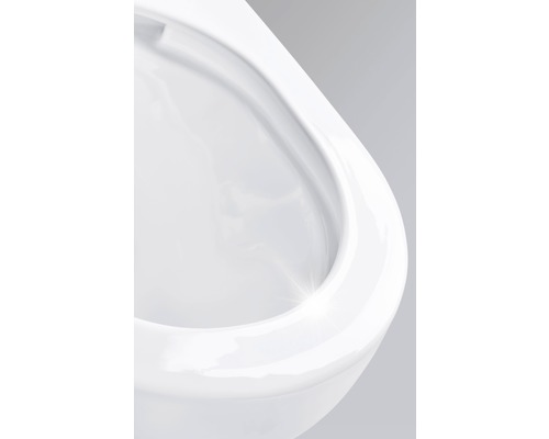 Detailaufnahme eines weißen spülrandlosen WCs aus Keramik