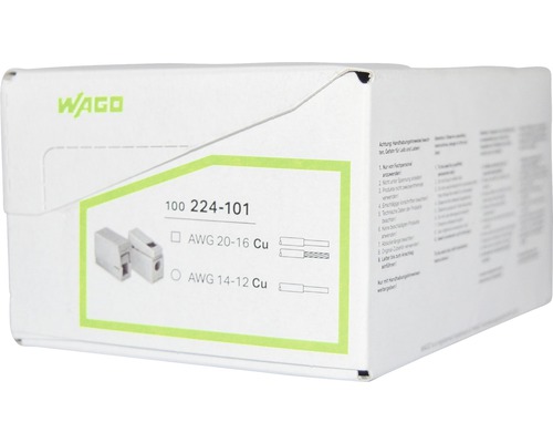 Wago Logo auf einer Verpackung mit einer Reihe von Wago Verbindungsklemmen