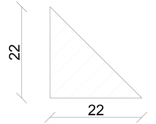 Technische Zeichnung eines rechtwinkligen Dreiecks mit einer Seitenlänge von 22.