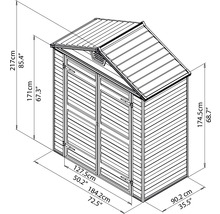 Illustration eines Gartenhauses mit Größenangaben