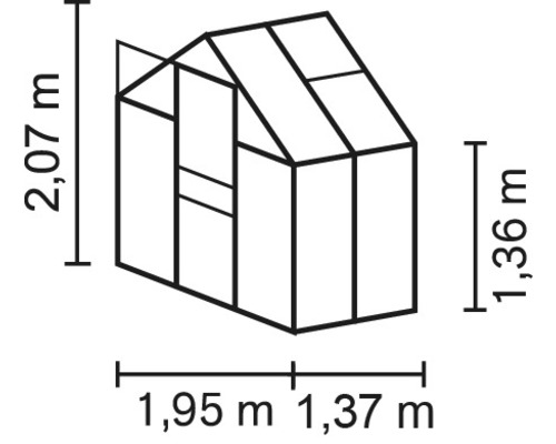Illustration eines Gewächshauses mit Maßangaben