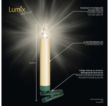 Lumix Superlight Kerze Elfenbein mit Kristalloptik und Befestigungsclip, circa 12,5 Zentimeter hoch