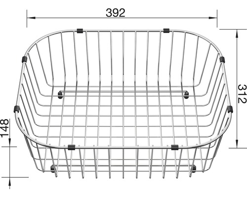 Spülkorb aus Metall mit Maßangaben