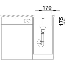 Installationsplan für ein Spülbecken mit den Maßen 170 mal 175 Millimeter.