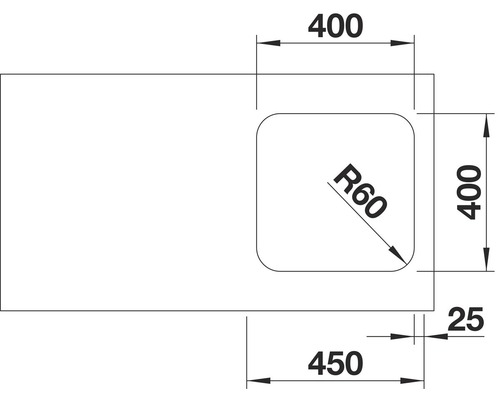 Technische Zeichnung eines Waschtischs mit Maßangaben