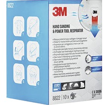 Verpackung einer 3M Atemschutzmaske für Handschleifen und Elektrowerkzeuge, inklusive Anwendungsanleitung