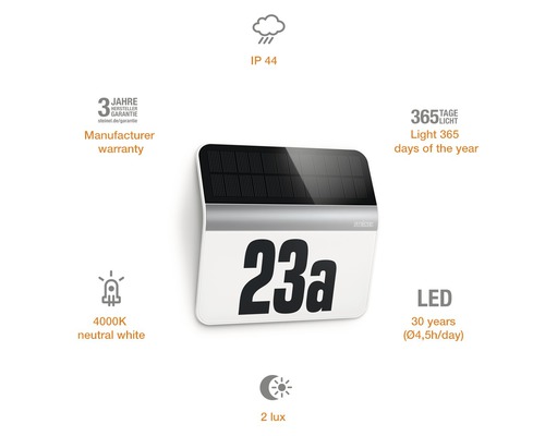 Hausnummerleuchte mit Solarpanel und LED-Beleuchtung