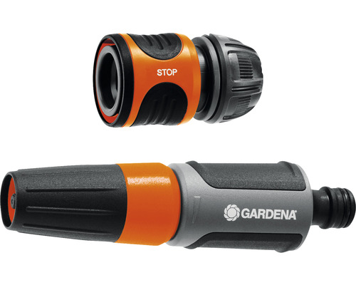 Gardena Schlauchverbinder mit Stoppfunktion und Spritzdüse