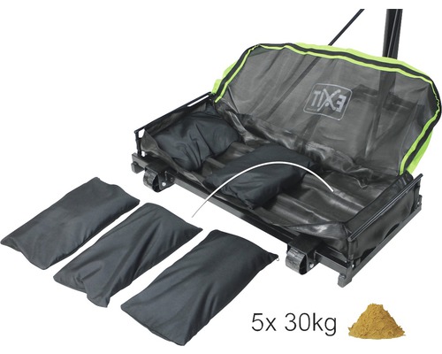 Bollerwagen mit Sandsäcken als Beschwerung