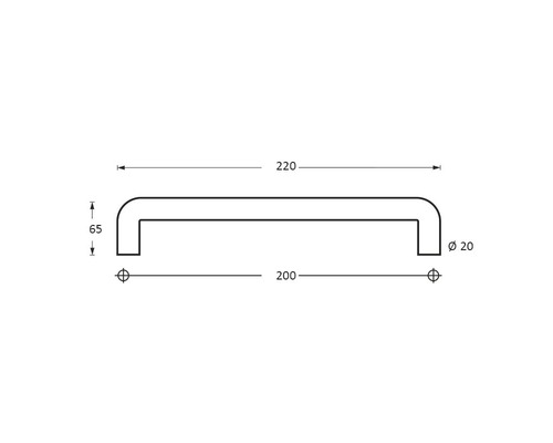 Stoßgriff gebogen Edelstahl gebürstet/matt ØxLxH 20/220/65 mm Lochabstand 200 mm Türgriff 2 Stück