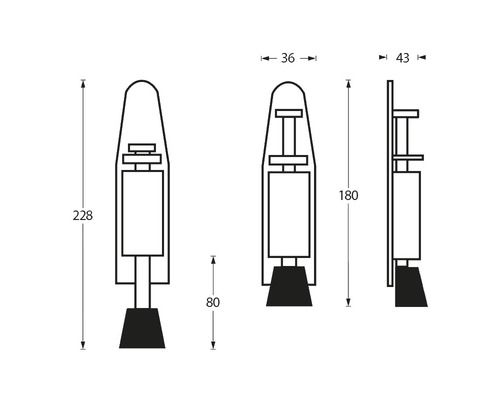 Technische Zeichnung eines Türstoppers mit Maßangaben