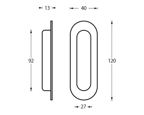 Technische Zeichnung eines Möbelgriffs mit Maßangaben