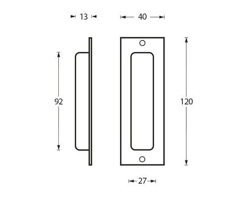 Technische Zeichnung eines Griffmuschel-Sets mit Maßangaben