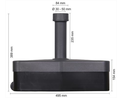 Abbildung eines Sonnenschirmständers mit Maßangaben