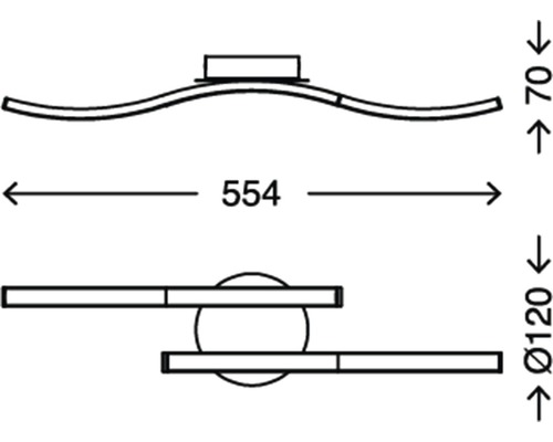 Technische Zeichnung einer Deckenleuchte mit Maßangaben
