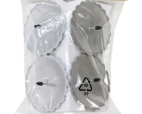 Packung mit vier silberfarbenen Tellerventilen mit Tellerrad zur manuellen Regulierung der Luftzufuhr