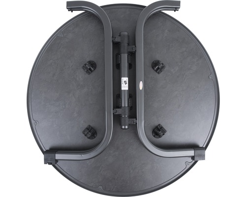 Unteransicht eines runden Klapptisches mit Gestell