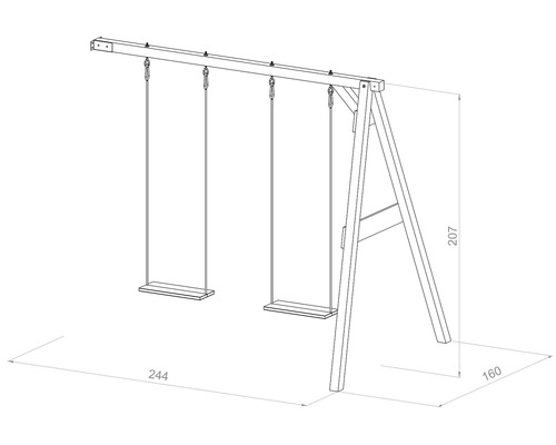 Abbildung einer Holzschaukel mit Maßangaben