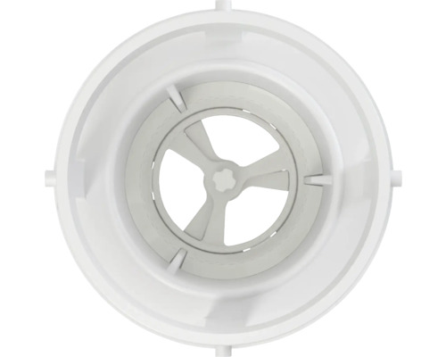 Blick in einen weißen runden Behälter mit einer dreiflügligen Vorrichtung im Inneren