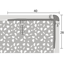 Illustration eines Treppenkantenprofils mit Abmessungen 40, 3 und 26 Millimeter
