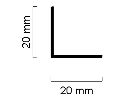 Illustration eines Winkelprofils mit den Maßen 20 mm x 20 mm