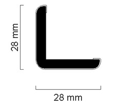 Technische Zeichnung eines Winkelprofils mit den Maßen 28 mm x 28 mm
