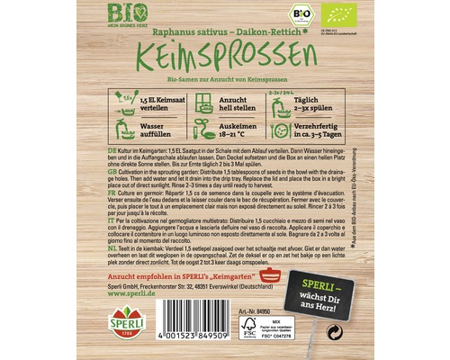 Samenpackung für Daikon-Rettich-Keimsprossen von Sperli