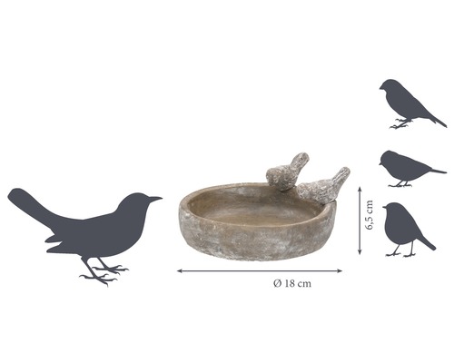 Vogeltränke aus Steingut mit zwei Vogelmotiven, Durchmesser 18 cm