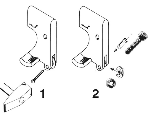 Zeichnung von zwei Jokosit-Montageplatten mit Befestigungsmaterial