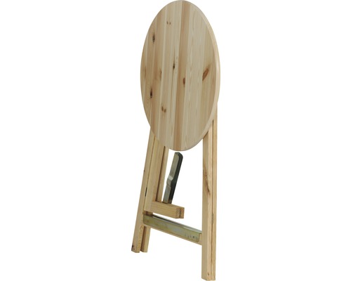 Zusammengeklappter runder Holztisch
