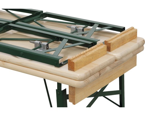 Biertisch mit Untergestell aus Metall und Holzleisten