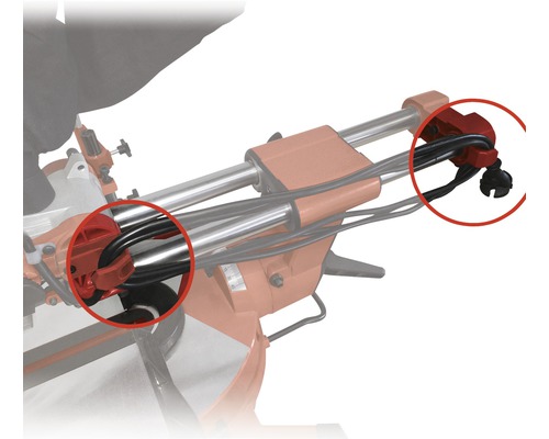 Detailansicht einer Kappsäge mit Kabelbefestigung