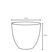 Skizze eines Pflanzgefäßes mit den Maßen 31 cm Breite und 27 cm Höhe