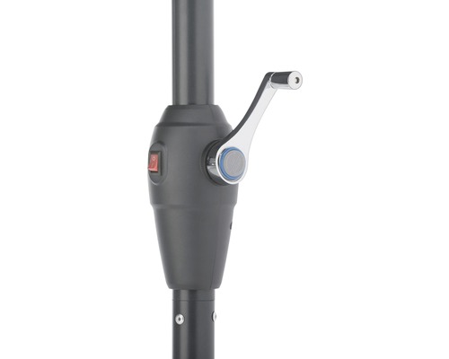 Detailansicht einer Kurbelmechanik eines Sonnenschirms mit Schalter