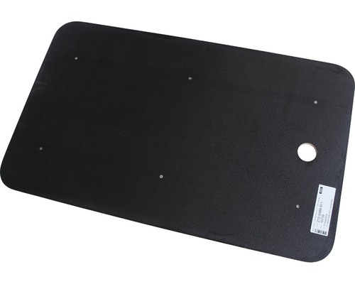 Schwarze Bodenplatte mit Löchern und abgerundeten Ecken