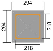 Technische Zeichnung eines Quadrats mit den Maßen 294 mal 294 und einem darin enthaltenen Rechteck mit den Maßen 218 mal 218