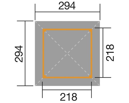 Technische Zeichnung eines Quadrats mit den Maßen 294 mal 294 und einem darin enthaltenen Rechteck mit den Maßen 218 mal 218