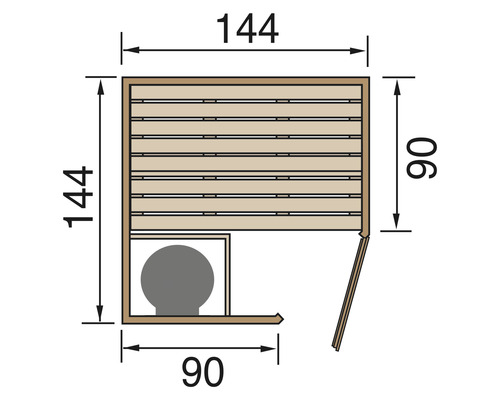 Grundriss einer Sauna mit Maßangaben