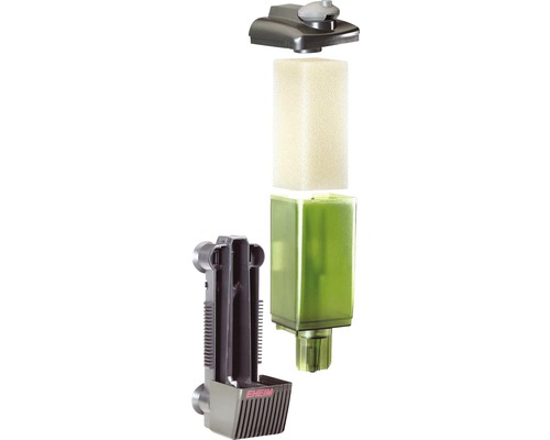 Innenfilter für Aquarien mit Filtermedien und Pumpenkopf