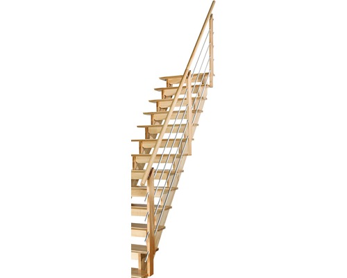 Holztreppe mit Metallgeländer