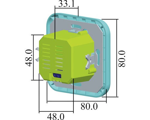Technische Zeichnung eines Lichtschalters mit Maßangaben